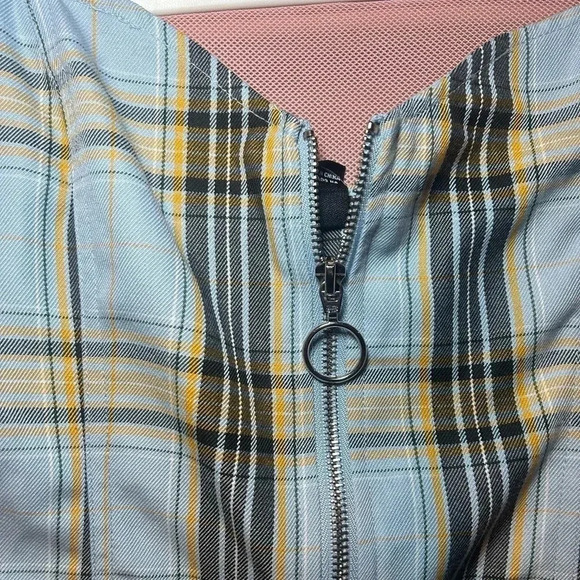 NWT Bodycon Mini Dress Blue/Yellow Plaid Forever 21 Adjustable Straps Zip - Picture 4 of 5